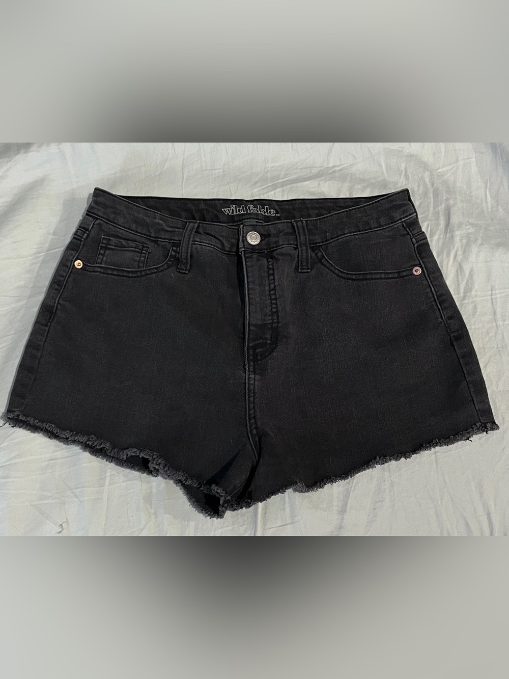wild fable Black Denim Raw Hem High-Rise Cutoff Shorts